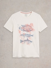 White Stuff Abersoch Fishes Graphic 100% Cotton T-Shirt - Slika 5 iz 6