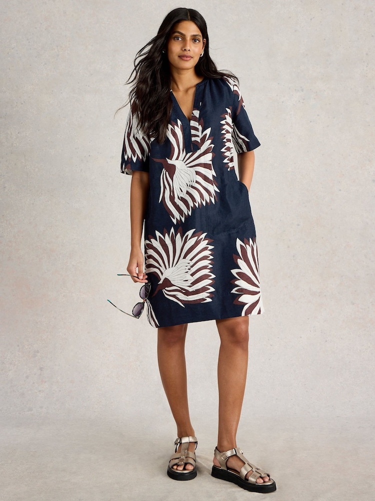 chinese dress ladies White Stuff 438231 June Dark Navy Linen Shift Dress main image 1