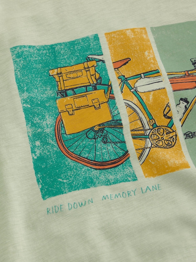 White Stuff Green Abersoch Bike Graphic 100% Cotton T-Shirt - Image 6 of 6