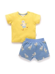 Purebaby Yellow 100% Cotton Seagull T-Shirt And Shorts Set - Image 1 of 4