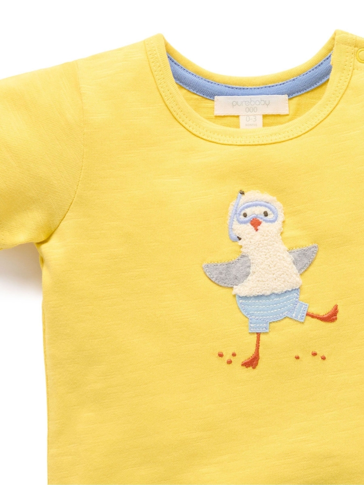 Purebaby Yellow 100% Cotton Seagull T-Shirt And Shorts Set - Image 2 of 4