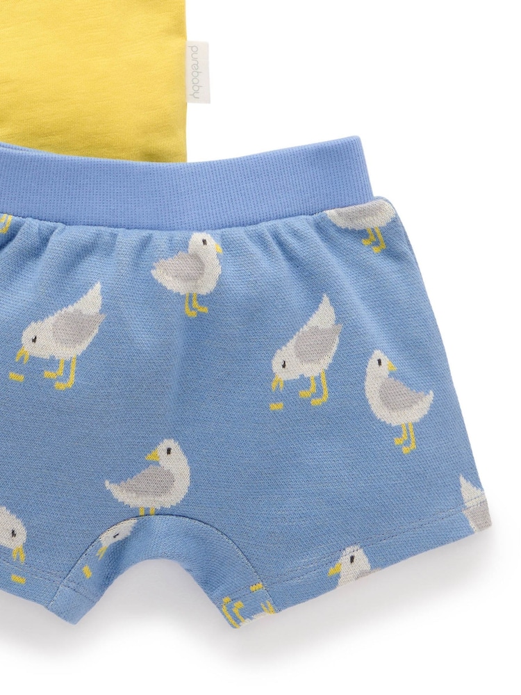 Purebaby Yellow 100% Cotton Seagull T-Shirt And Shorts Set - Image 4 of 4