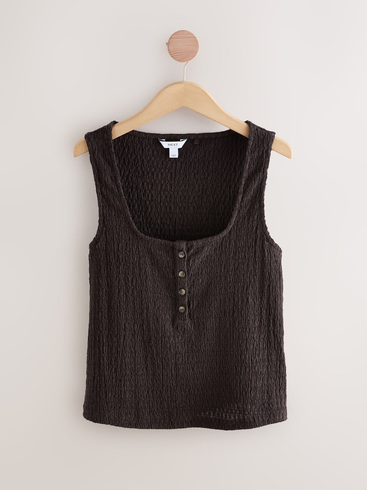 Chocolate Brown Textured Henley Detail Tank - Image 1 of 3