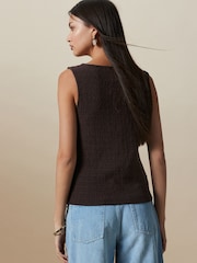 Chocolate Brown Textured Henley Detail Tank - Image 4 of 7