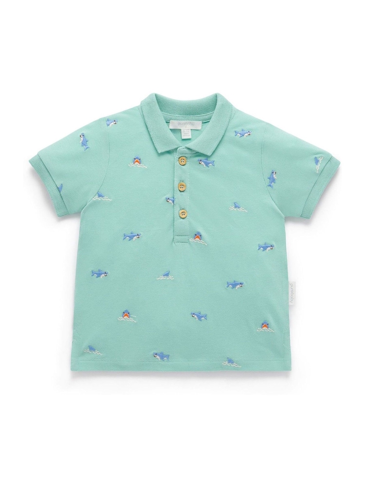 Purebaby 100% Cotton Shark Print Polo Shirt - Imagen 1 de 4