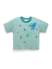 Purebaby Green Relaxed 100% Cotton Octopus Print T-Shirt - Image 1 of 4