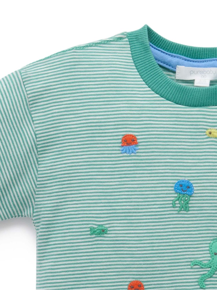 Purebaby Green Relaxed 100% Cotton Octopus Print T-Shirt - Image 2 of 4