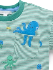 Purebaby Green Relaxed 100% Cotton Octopus Print T-Shirt - Image 3 of 4
