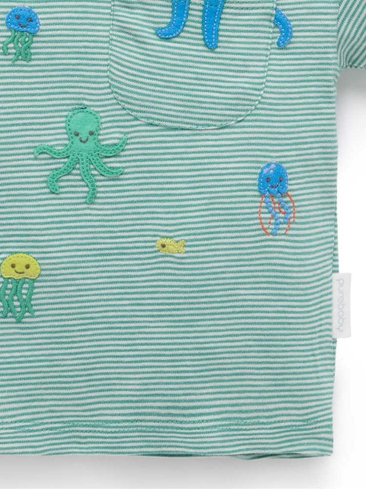 Purebaby Green Relaxed 100% Cotton Octopus Print T-Shirt - Image 4 of 4