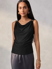 Black Sleeveless Hardware Drape Top - Image 1 of 5