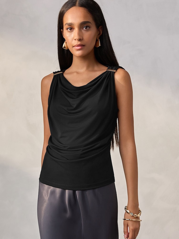 Black Sleeveless Hardware Drape Top - Image 1 of 5