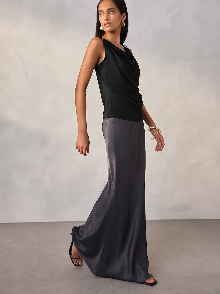 Black Sleeveless Hardware Drape Top - Image 2 of 5
