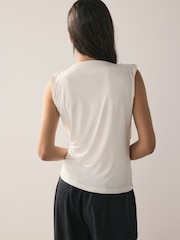 Ecru Sleeveless Hardware Drape Top - Image 3 of 9