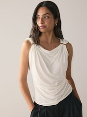 Ecru Sleeveless Hardware Drape Top - Image 4 of 9