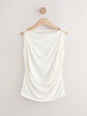 Ecru Sleeveless Hardware Drape Top - Image 7 of 9