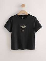 Black Martini Short Sleeve Crew Neck Embelished T-Shirt - Image 1 of 3