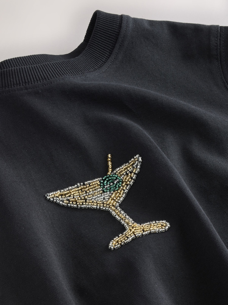 Black Martini Short Sleeve Crew Neck Embelished T-Shirt - Image 3 of 3