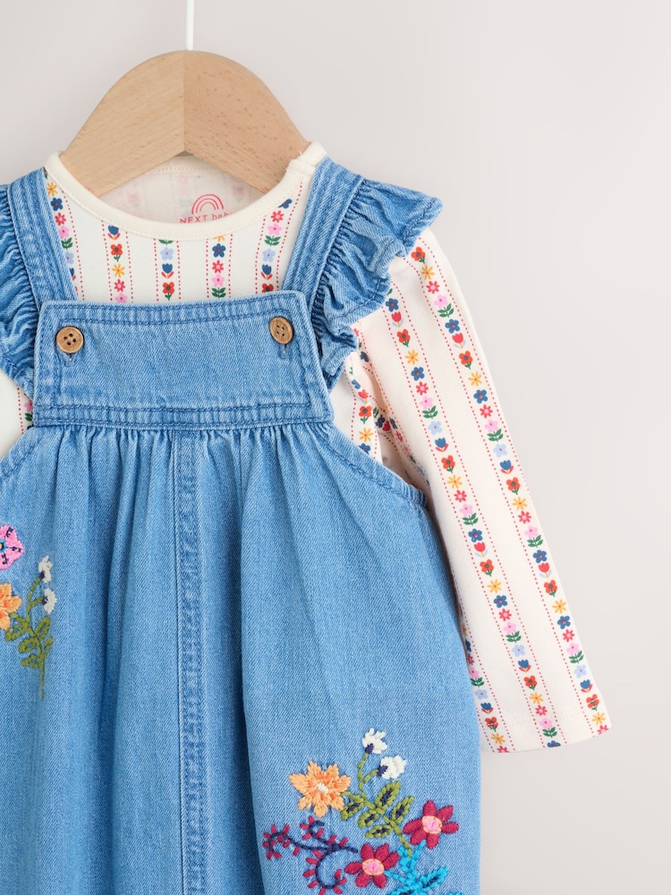 Buy Embroidered Denim Dungarees and Long Sleeve Bodysuit Set 2 Piece (0mths-3yrs) from Next USA Buy Embroidered Denim Dungarees and Long Sleeve Bodysuit Set 2 Piece (0mths-3yrs) from Next USA