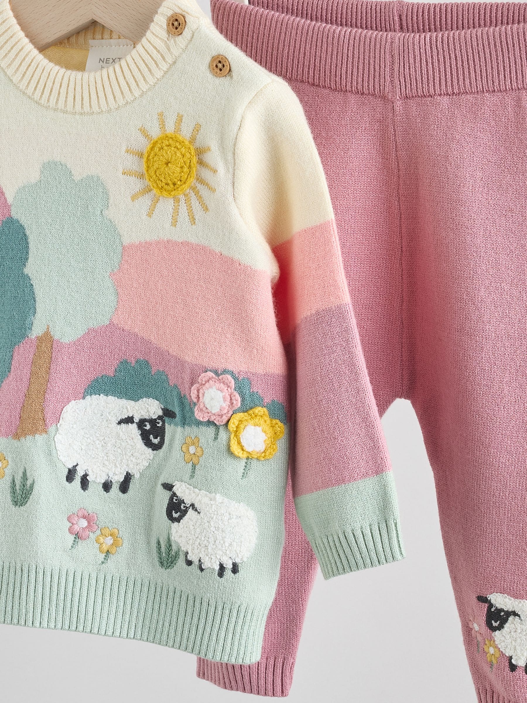 Buy Pink Sheep Scene Baby Knitted Jumper and Leggings Set 2 Piece