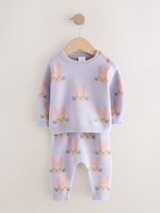 Purple Rabbit Baby Knitted Jumper and Leggings Set 2 Piece (0mths-2yrs) - Image 1 of 5