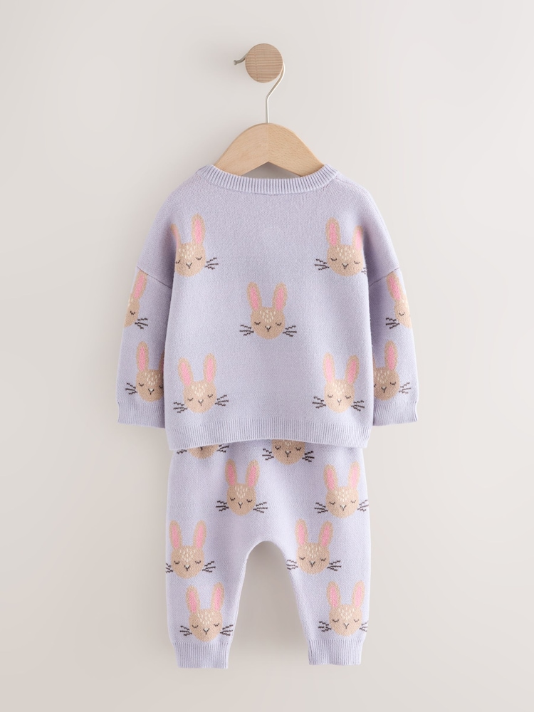 Purple Rabbit Baby Knitted Jumper and Leggings Set 2 Piece (0mths-2yrs) - Image 2 of 5