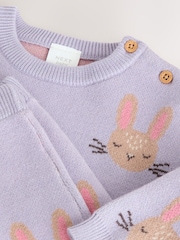 Purple Rabbit Baby Knitted Jumper and Leggings Set 2 Piece (0mths-2yrs) - Image 4 of 5