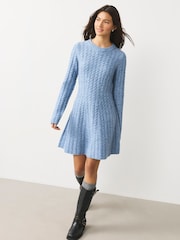 Chambray Blue Cable Knit Mini Jumper Dress - Image 1 of 8