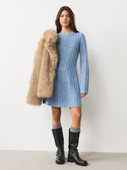 Chambray Blue Cable Knit Mini Jumper Dress - Image 4 of 8