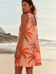 Korallenpink/Palmenprint - Leinenreiches Mini-Etuikleid mit Carré-Ausschnitt - Bild 3 von 8