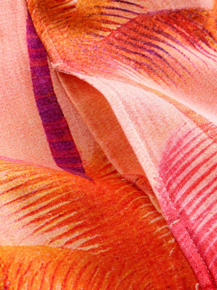 Korallenpink/Palmenprint - Leinenreiches Mini-Etuikleid mit Carré-Ausschnitt - Bild 8 von 8