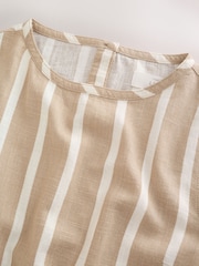 Brown/White Stripe Linen Blend Button Back Mini T-Shirt Dress - Image 2 of 4