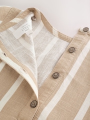 Brown/White Stripe Linen Blend Button Back Mini T-Shirt Dress - Image 3 of 4