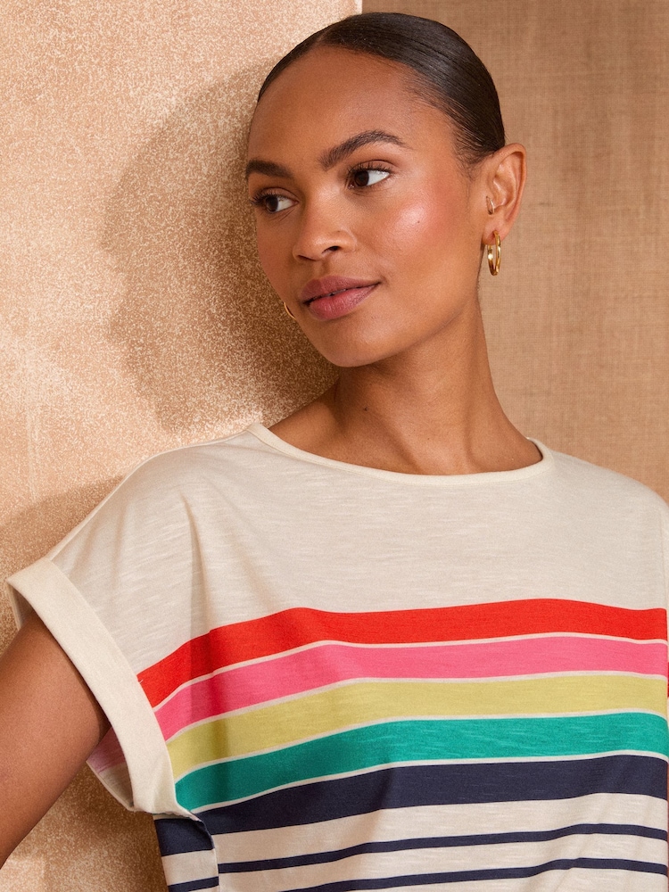 Love & Roses Ivory Rainbow Srtipe Crew Neck Jersey T-Shirt - Image 2 of 4 Love & Roses Ivory Rainbow Srtipe Crew Neck Jersey T-Shirt - Image 2 of 4