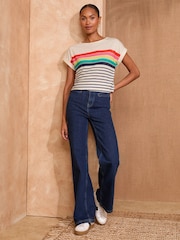 Love & Roses Ivory Rainbow Srtipe Crew Neck Jersey T-Shirt - Image 3 of 4