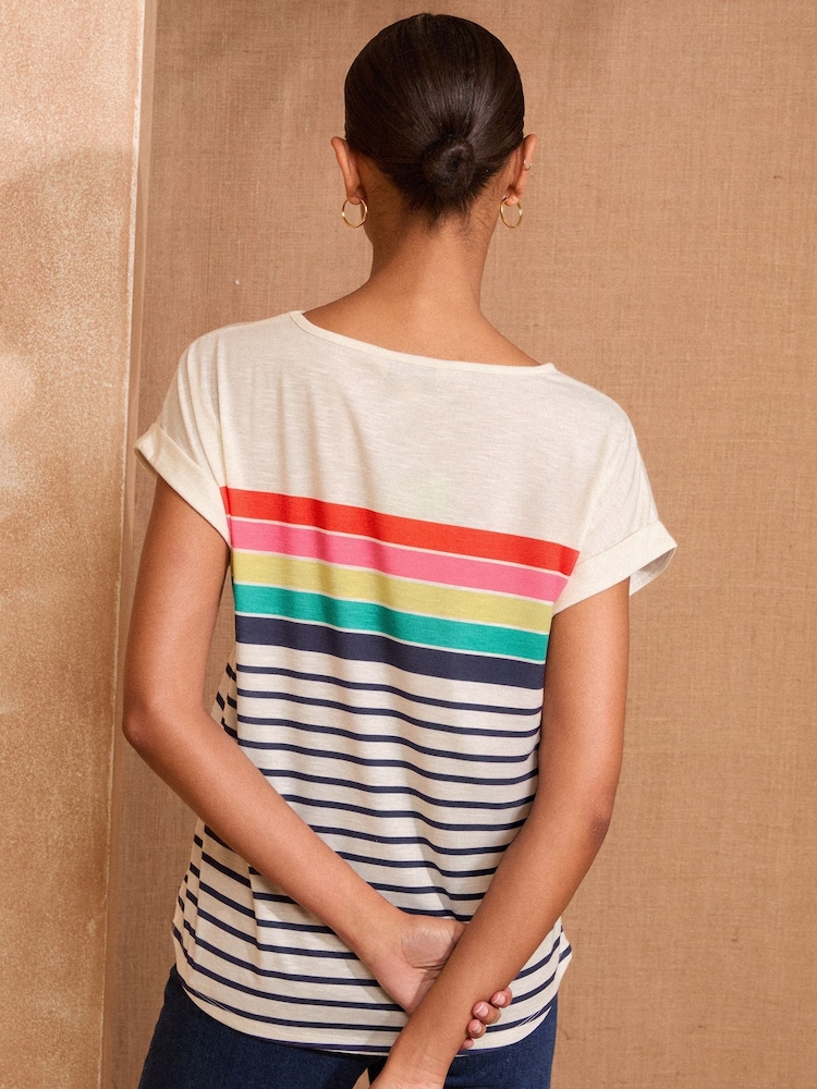 Love & Roses Ivory Rainbow Srtipe Crew Neck Jersey T-Shirt - Image 4 of 4