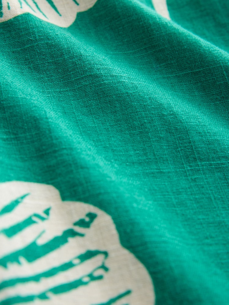 Green Floral Mini Short Sleeve V-Neck Kaftan Dress with Linen - Image 7 of 7