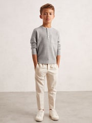 Reiss Mid Grey Melange Harrison Cotton Blend Rib-Knit Henley Top - Image 2 of 4