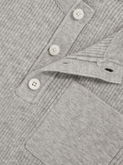 Reiss Mid Grey Melange Harrison Cotton Blend Rib-Knit Henley Top - Image 4 of 4