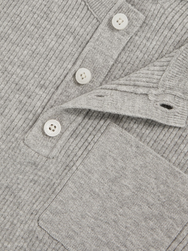 Reiss Mid Grey Melange Harrison Cotton Blend Rib-Knit Henley Top - Image 4 of 4 Reiss Mid Grey Melange Harrison Cotton Blend Rib-Knit Henley Top - Image 4 of 4