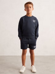 Reiss Washed Blue Moor Cotton Blend Motor Cars Sweat Shorts - Image 1 of 4