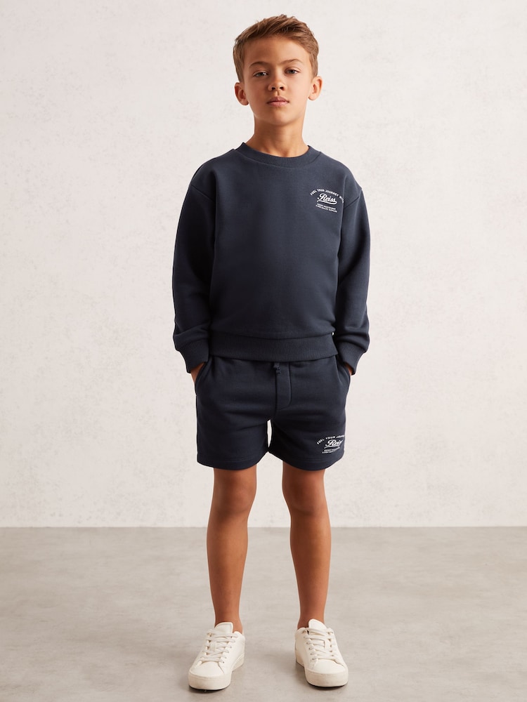 Reiss Washed Blue Moor Cotton Blend Motor Cars Sweat Shorts - Image 1 of 4