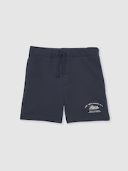 Reiss Washed Blue Moor Cotton Blend Motor Cars Sweat Shorts - Image 2 of 4