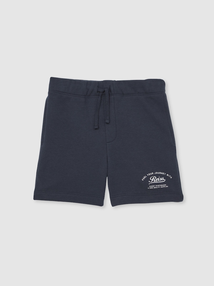 Reiss Washed Blue Moor Cotton Blend Motor Cars Sweat Shorts - Image 2 of 4