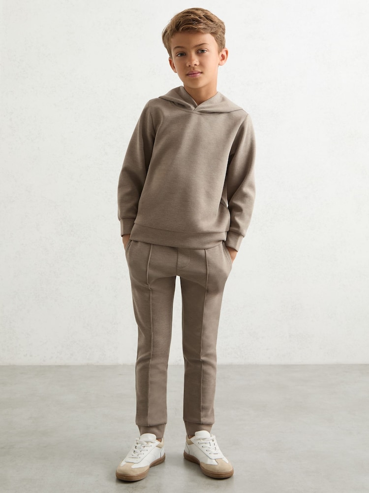 Reiss Taupe Brown Premier Interlock Drawstring Joggers - Image 1 of 4