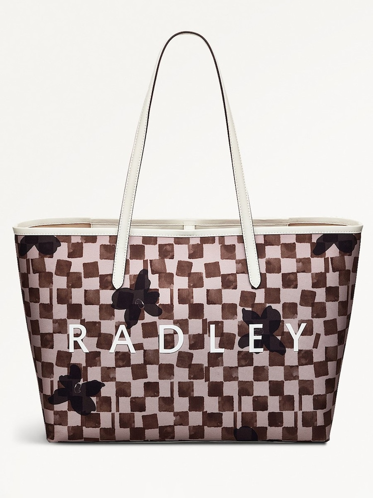 Radley Large Cream Southwell Gardens Check Open Top Tote Bag - Imagen 1 de 4
