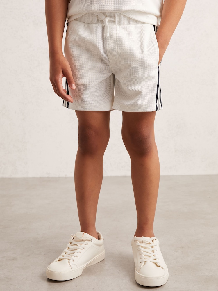 Reiss White Terry 9-13 yrs Side Stripe Textured Shorts - Image 1 of 4