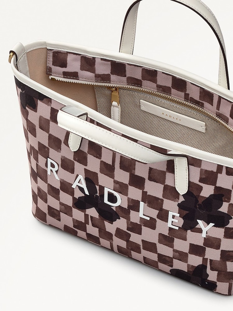 Radley Medium Cream Southwell Gardens Check Open Top Grab Bag - Image 4 of 5