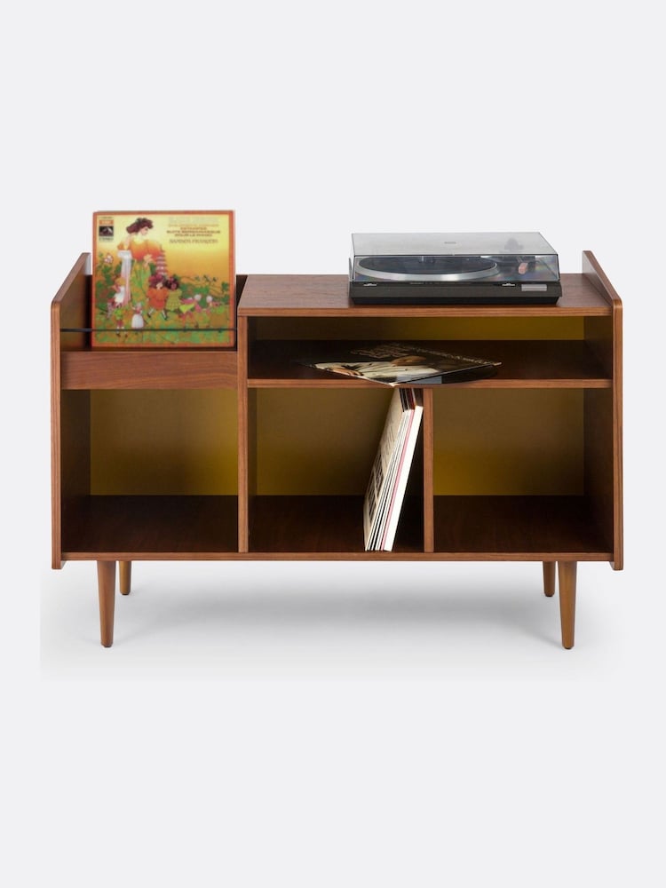La Redoute Intérieurs Yellow Ronda Walnut Veneer Vintage Vinyl Storage - Image 1 of 6
