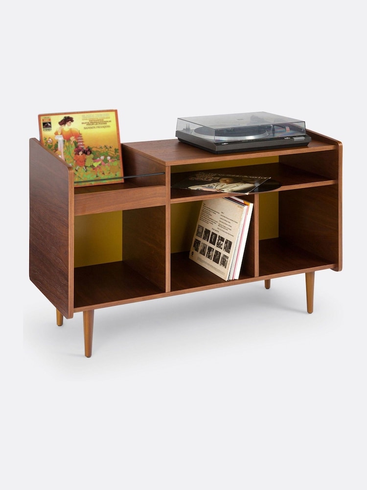 La Redoute Intérieurs Yellow Ronda Walnut Veneer Vintage Vinyl Storage - Image 2 of 6