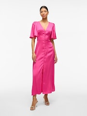 VILA Pink V-Neck Satin Maxi Dress - Image 1 of 3